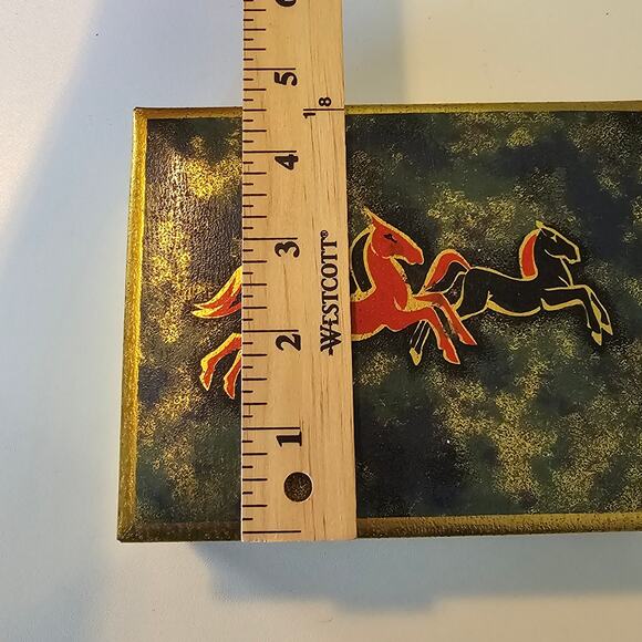 Vintage West Germany Decorative Metal Box with Painted Horses Gold Tone - Picture 6 of 10